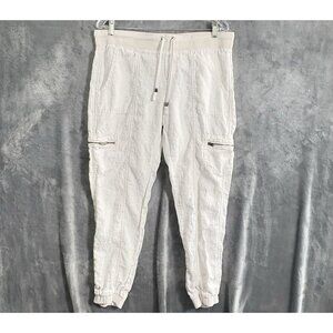 ATHLETA Women Linen Joggers Sz L White Summer Resort Cruise Vacation Beach 47-17